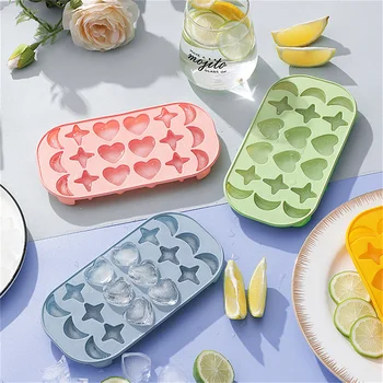뚜껑이 달린 달 하트 아이스 큐브 메이커, 실리콘 아이스 몰드, DIY 3D 별 얼음 트레이, 주스 음료, 위스키 칵테일, 주방 몰드, 18 홀