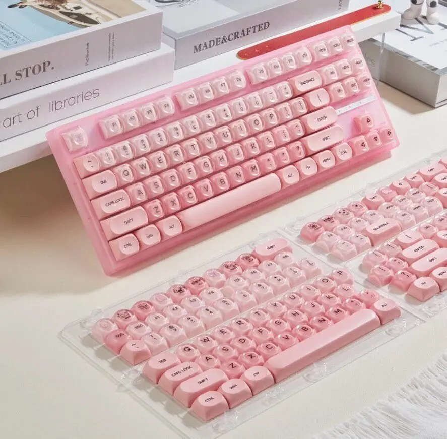 Custom New Peach Pink Girl Cute Unique Rounded PBT+PC Spherical Cap, High-End, Custom Mechanical Keyboard Keycaps Set