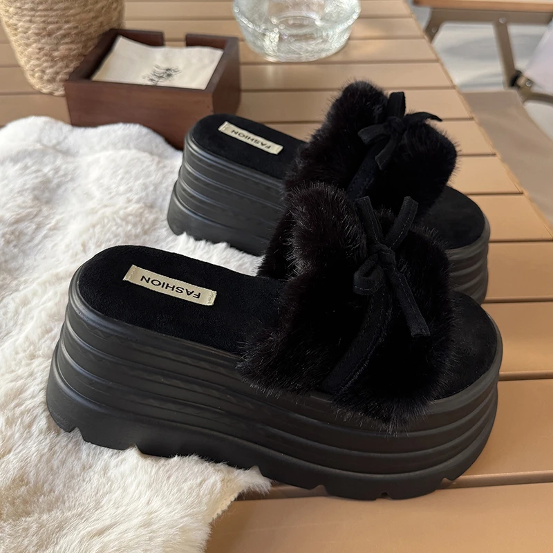 

Женские меховые тапочки с пряжкой на ремне, зимние модные тапочки на толстой подошве на плоской подошве, женские повседневные шлепанцы без шнуровки для спальни, мягкие уличные полутапочки