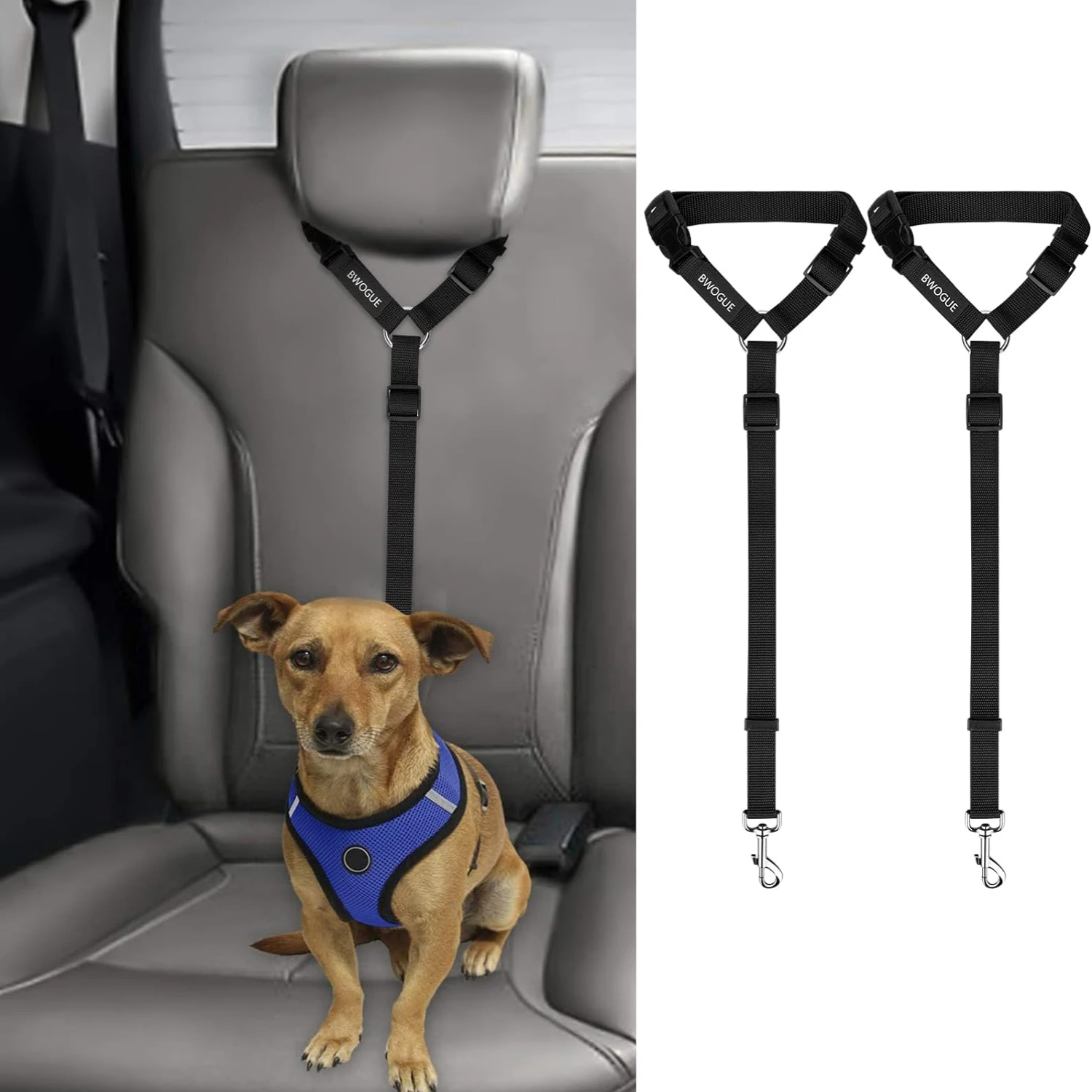 

Ensure Maximum Comfort and Ultimate Safety with Adjustable, Secure, and Sturdy Nylon Car Headrest Restraints for Cats and Dogs -