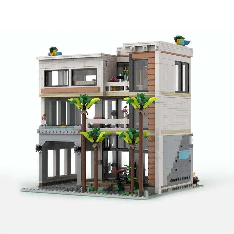 1783 個 MOC クリエイティブストリートビューモダンハウス XL モジュラーモデルアーキテクチャビルディングブロック Diy 教育アセンブリ子供のおもちゃギフト