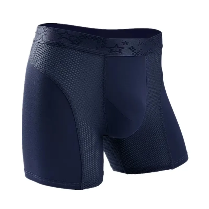 Men's Boxers Shorts Modal Underwear Man Mesh Breathable U Convex Pouch Underpants Male Middle Long Leg Panties Large Size L-6XL