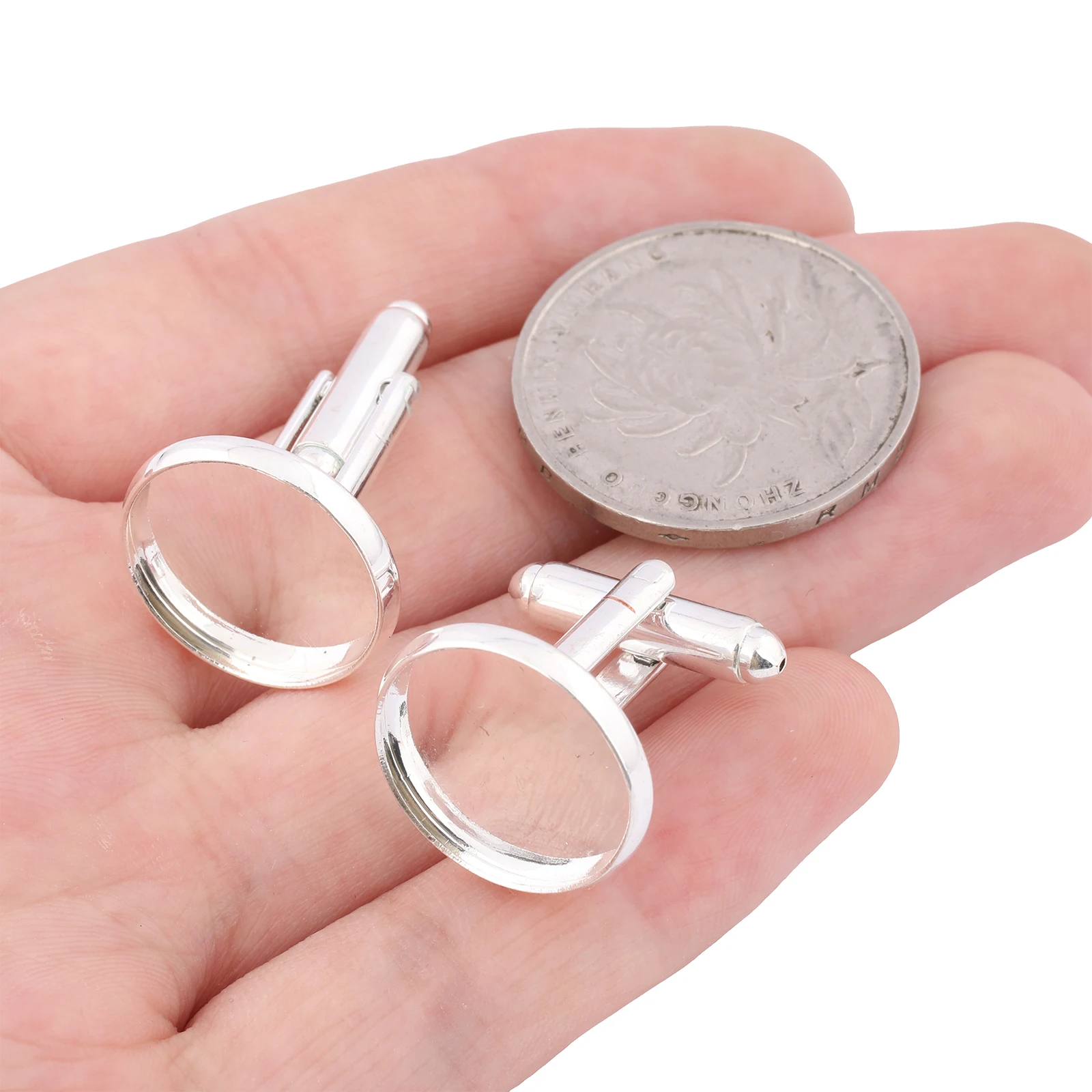 10pcs Silve Plated Fit 16mm Cabochon Cufflink Base Setting Blanks Diy Cuff Link Bezels For Jewelry Making