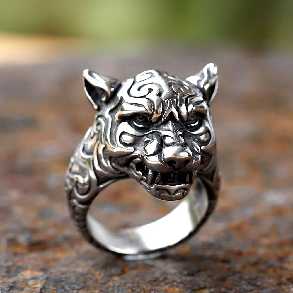 Gothic Persönlichkeit neue 316l Edelstahl Tiger Kopf mit Muster Ring kreativen Schmuck Tier Anels Freund Geschenk