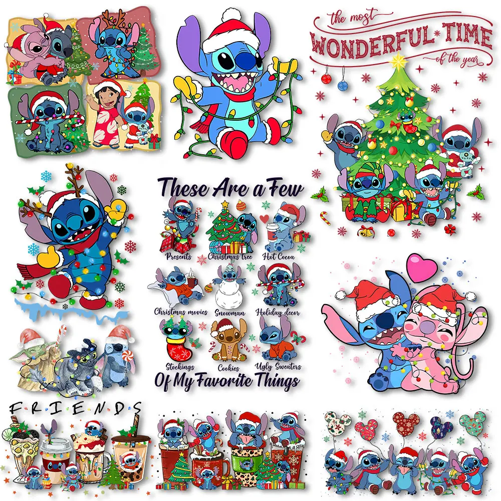 Stitch Lilo Christmas Iron on Transfers Naklejki na ubrania z nadrukami termicznymi Naklejki na koszulki