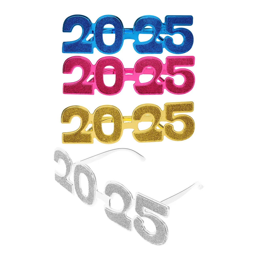 

4Pcs Electroplated Adhesive Glitter 2025 Party Glasses New Year Photo Props Fun Eyewear 2025 Eyeglasses New Year Party Glasses