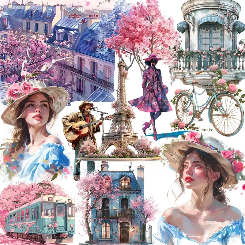 20Pcs/Pack Streets Paris Spring Sticker DIY Craft Scrapbooking Album Junk Journal Decorative Stickers