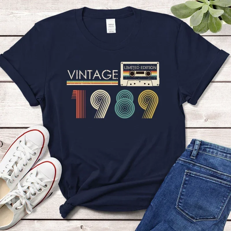 Cassette Vintage 80s 35th 35 Years Old Birthday Party Women T Shirts Limited Edition Retro Graphic Tee Cotton Classic T-shirts