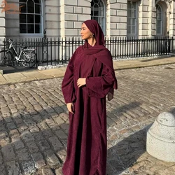 Uni Moslim Herfst Winter Corduroy Bescheiden Abaya Turkse Islamitische Kleding Jalabiyat Lange Mouw Casual Losse Marokkaanse Kaftan