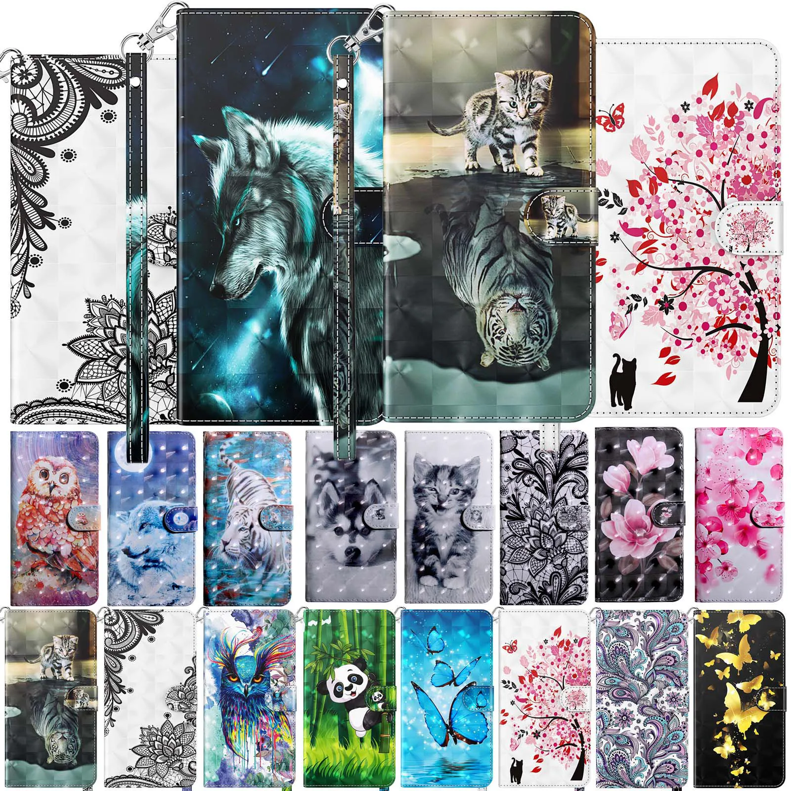 

Flip Leather Phone Case For Samsung Galaxy S10 S10E S20 FE S21 Plus S22 Ultra Wallet Card Holder Stand Cover Flower Painted Capa