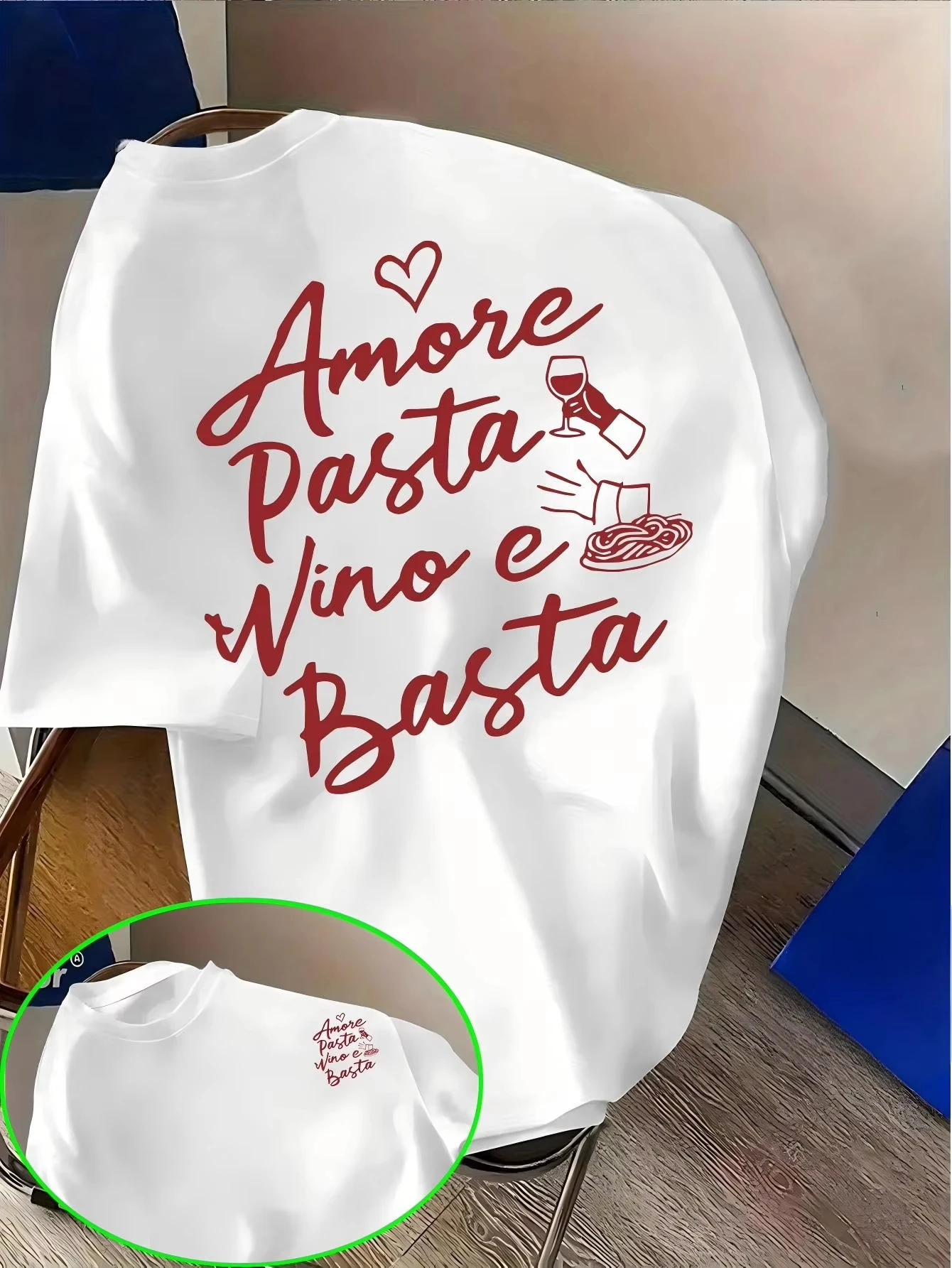 2026 Amore Pasta Wino E Basta Graphic T-Shirt Women Italian Quote Letter Print Tee Summer Short Sleeve Wine Lover Fashion Top