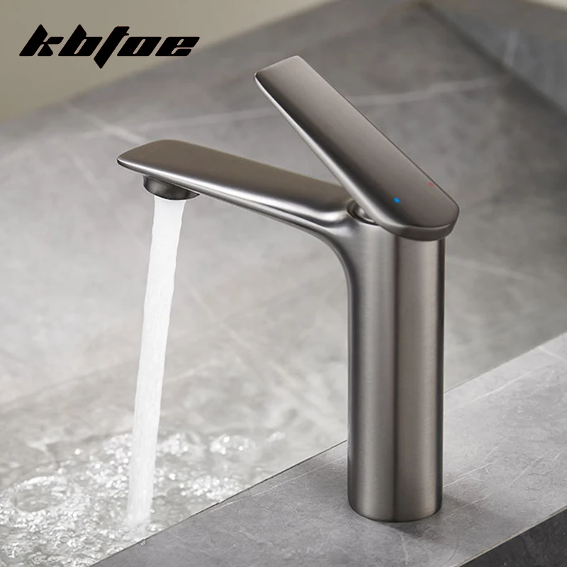 

Modern Brass Single Hole Bathroom Sink Basin Faucet Brushed Gold Hot/Cold Water Vanity Washbasin Mixer Tap Luxury White Gun Grey