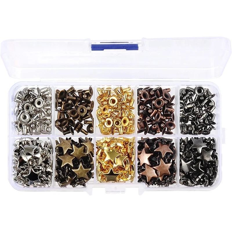 200Sets Gun Metal Star Rivets for Leather Star Rivet Studs Garment Rivets Leather Rivets Studs and Spikes for Leather Craft DIY