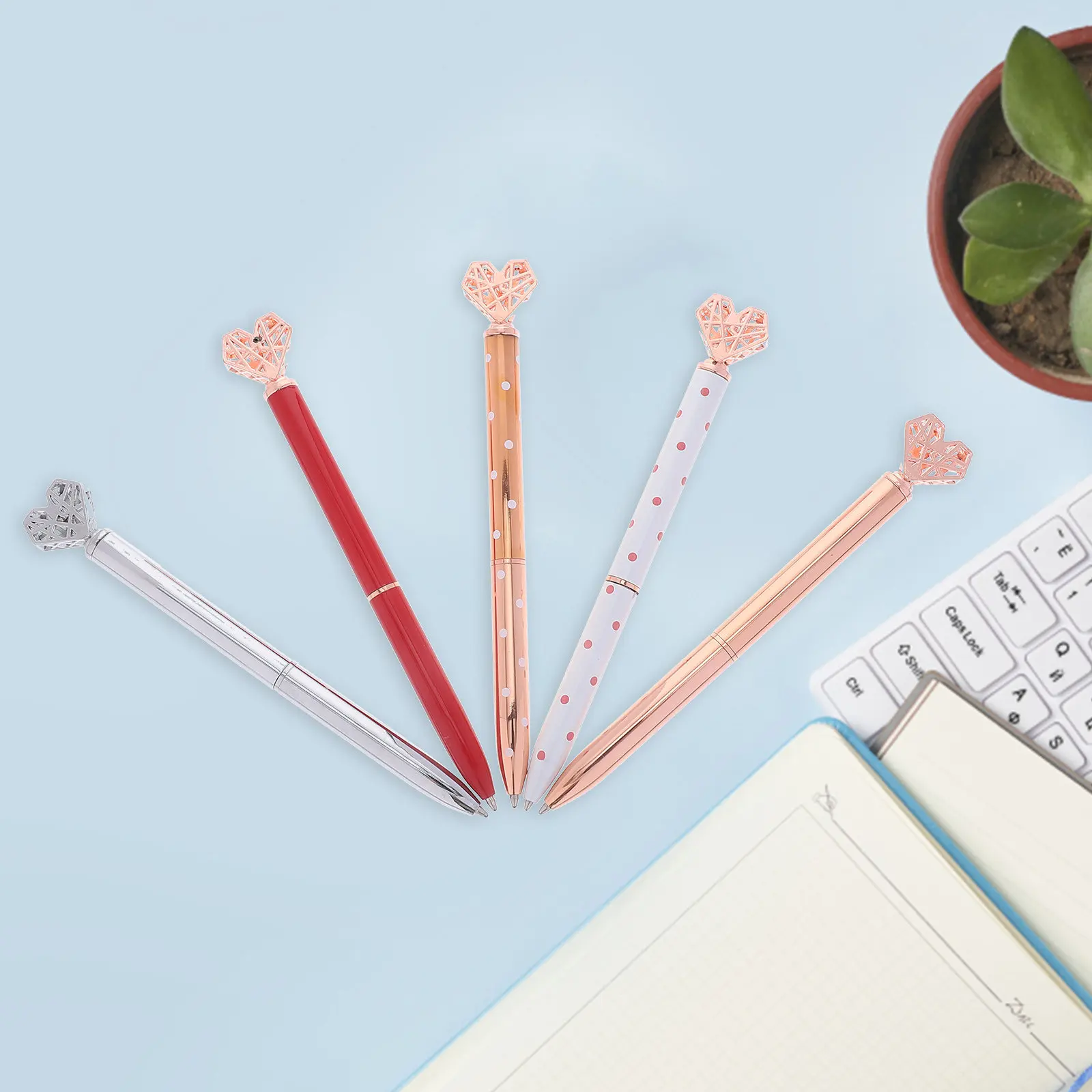 

5Pcs Heart Shape Ballpoint Pens Creative Metal Smooth Writing Pen School Student Signature Stationery Writing Pen