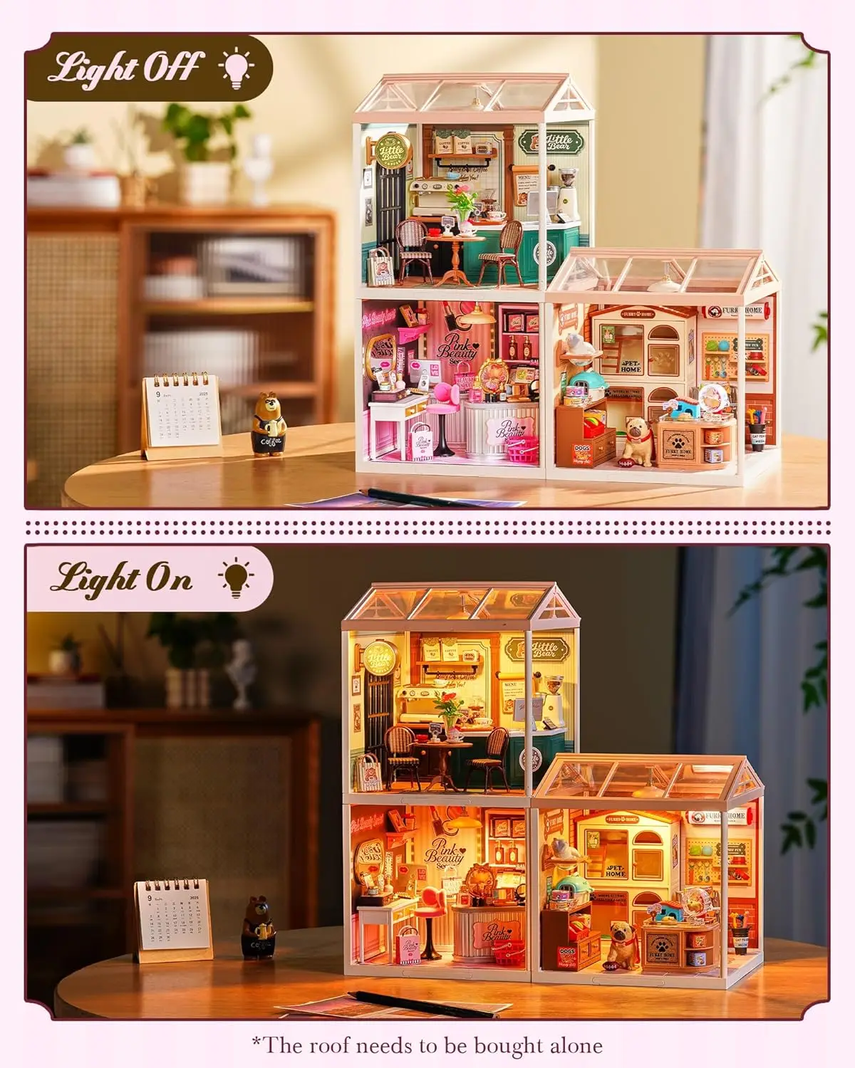 Rolife DIY Miniature House Kits - Lovely Pink Bedroom, Super Creator Model Kit, Mini DIY Dollhouse for Figures, Christmas or Birthday for Adults
