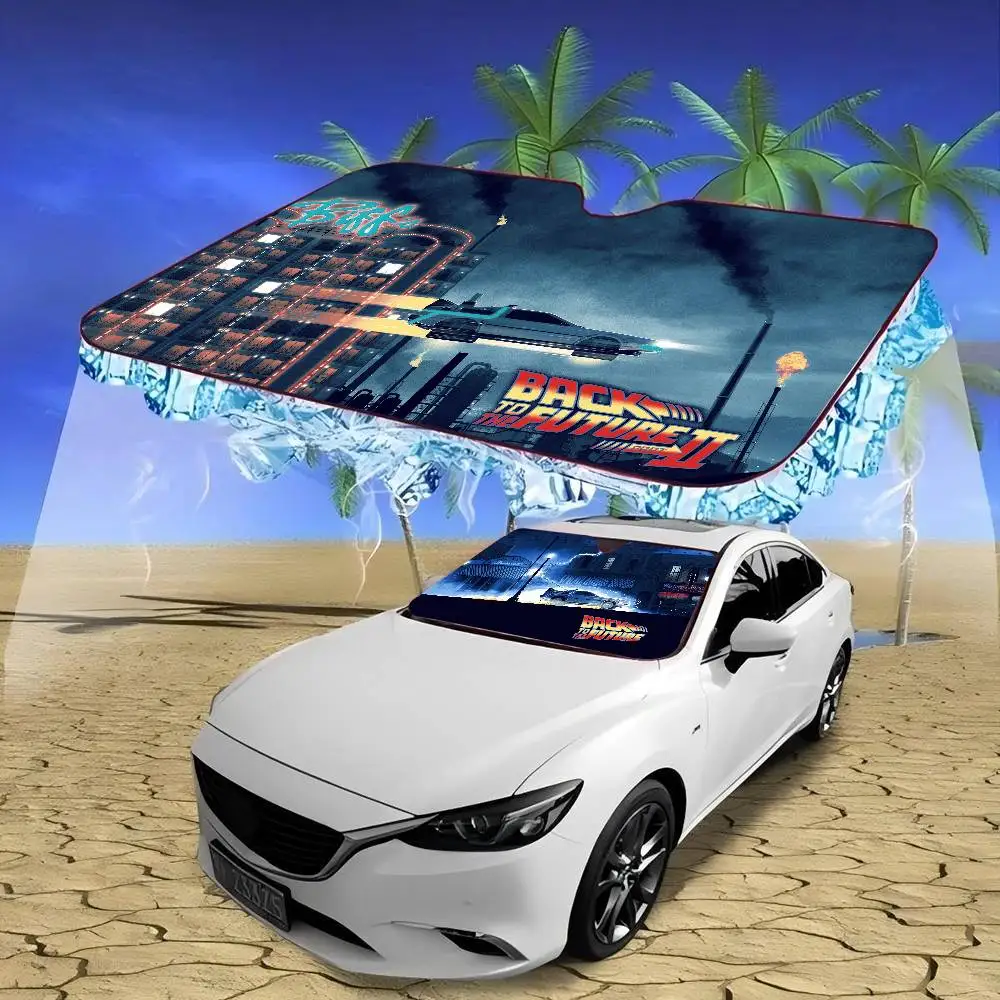 Classic Movies Back To The Future Novelty Car Front Windshield Sunshade 70x130cm Cartoon Foils Car Window Windscreen Cover view 3