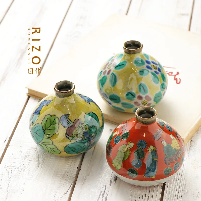 

Kutani Ceramic round Raw Wood Rice Style Vase Imported from Japan Hallway Flower Decoration Small Flower Arrangement