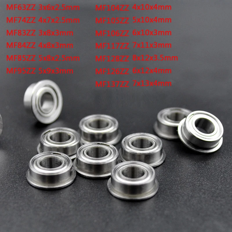 10pcs MF74ZZ MF83ZZ MF84ZZ TO MF137 ZZ Miniature Flange Bearing Thin Wall Metal Shielded Flanged Bearings