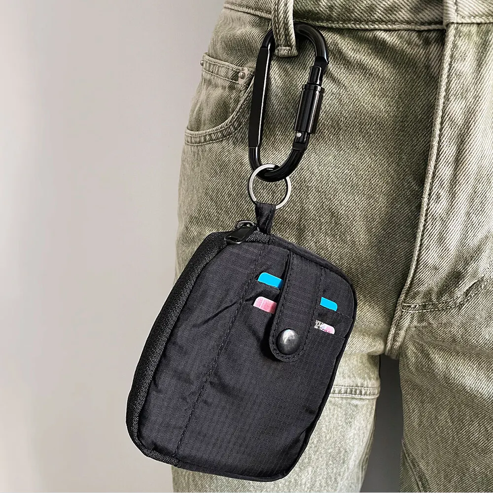 

Trendy Japanese Mens and Womens hand-held Purse Pocket Coin mini ins Zipper Bag Bank Card ID Holder with Lanyard