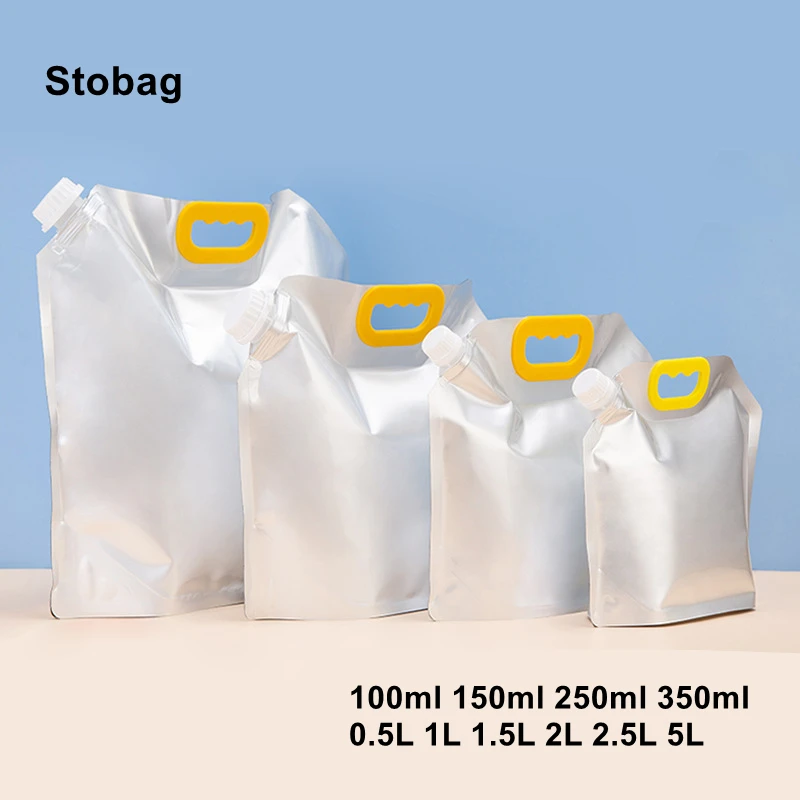 StoBag 10/20pcs Drink Liquid Packaging Bags Aluminum Foil Stand Up Large for Water Beer Juice Beverage Storage Outdoor Pouches