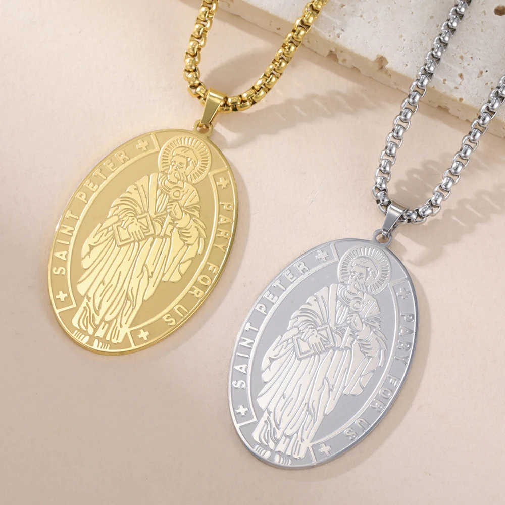 Dawapara القديس بيتر المسيحية ميدالية قلادة قلادة دينية راعي الصيادين المعمودية هدية مجوهرات من صلب لا يصدأ #2
