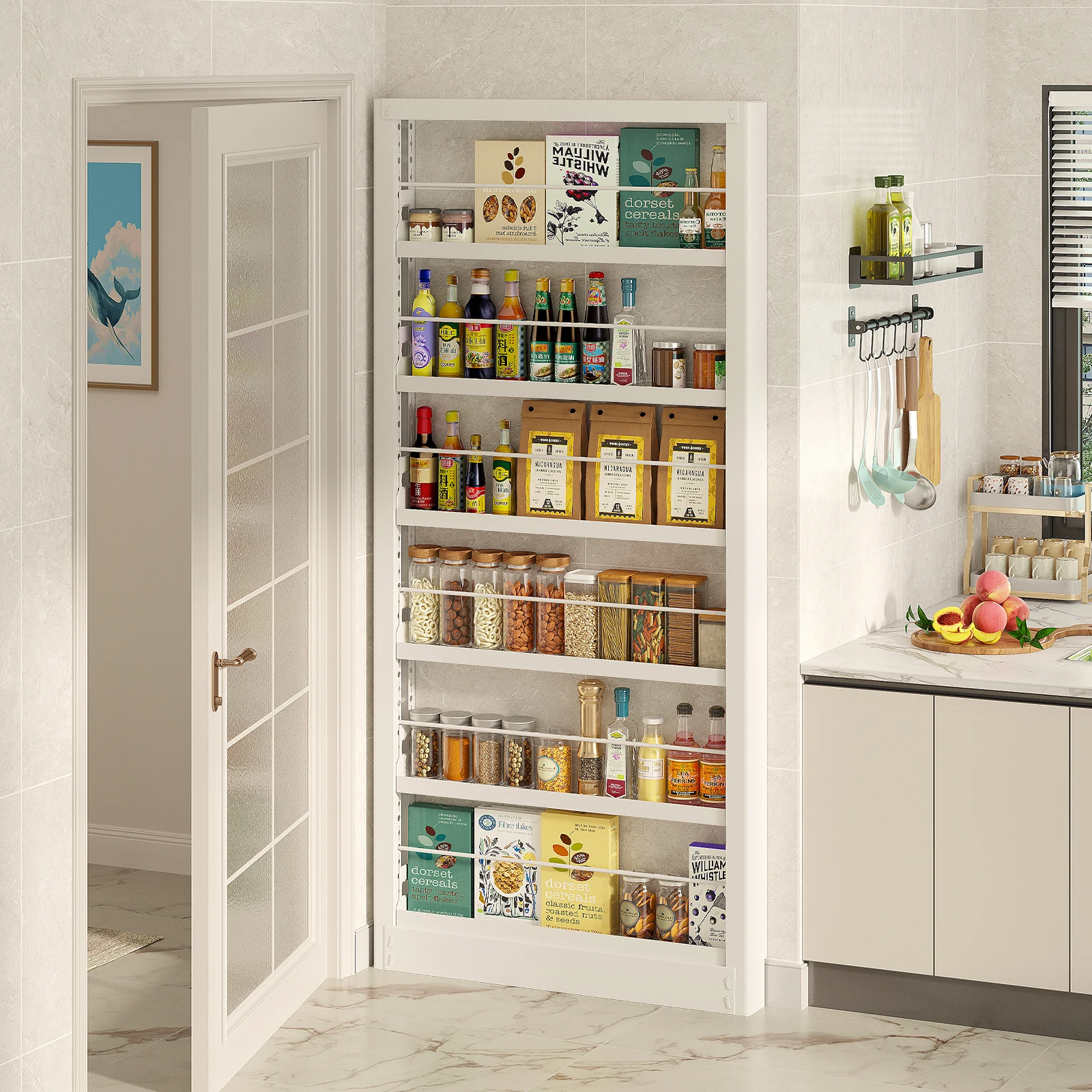 Steel ultra-thin door narrow storage rack kitchen living room floor rack multi-functional condiment storage cabinet