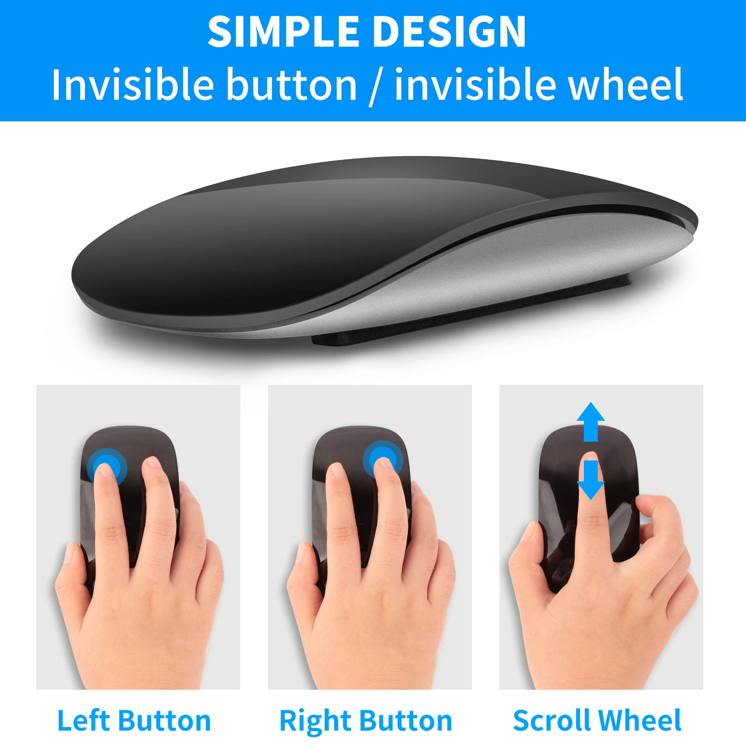 Bluetooth Wireless Magic Mouse Silent Rechargeable Laser Computer Mouse Slim Ergonomic PC Mice for Apple Macbook Microsoft