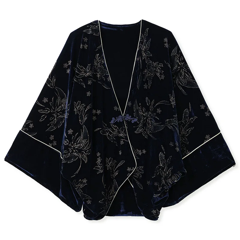 Traditional Chinese Costume Spring New Chinese Style Velour Beading Hanfu Coat Skirt Elegant Female Kimono Reversible Cardigan