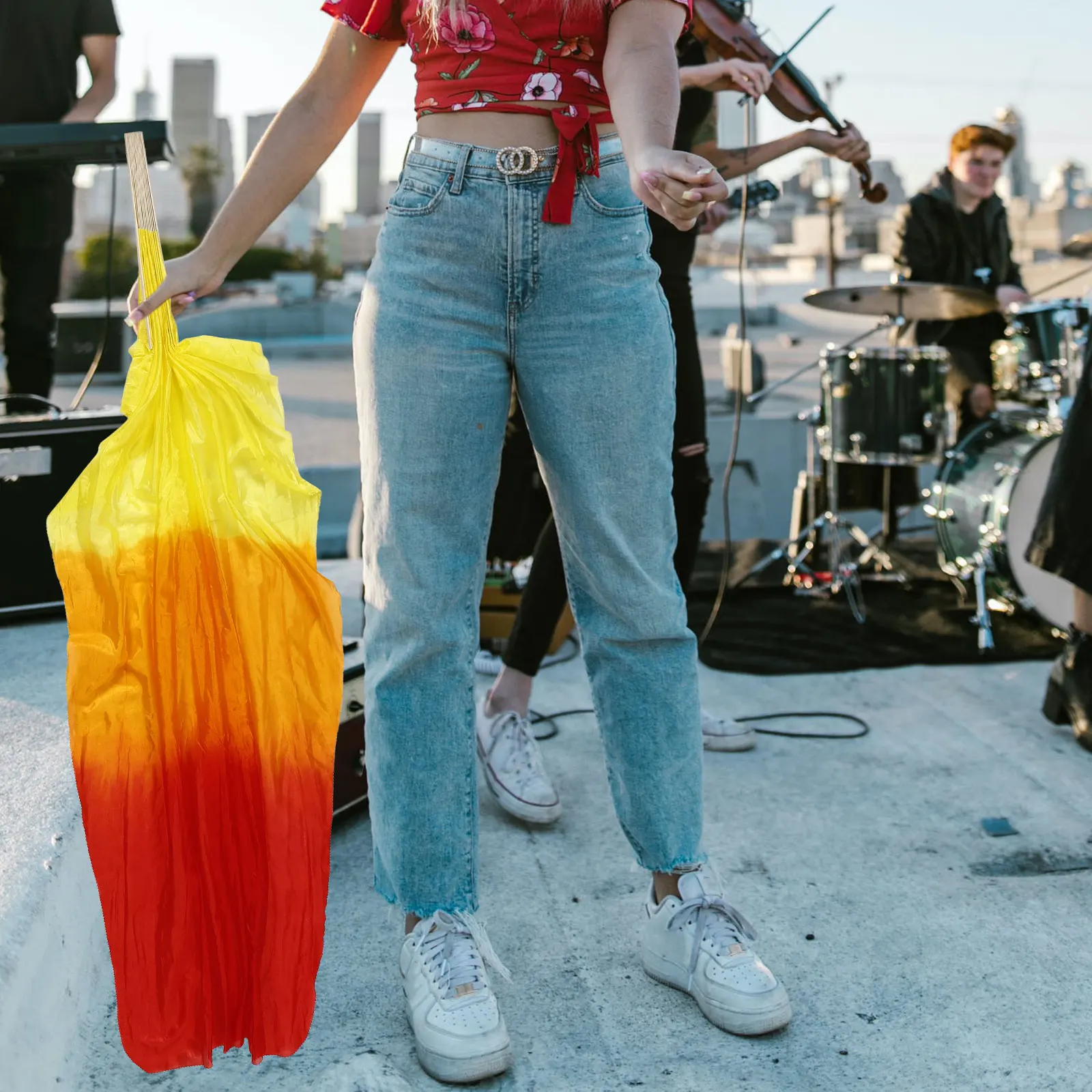 

Двусторонняя длинная складная вуаль для танца живота для танцевального выступления, балета, танца живота, элегантная легкая шелковая веер