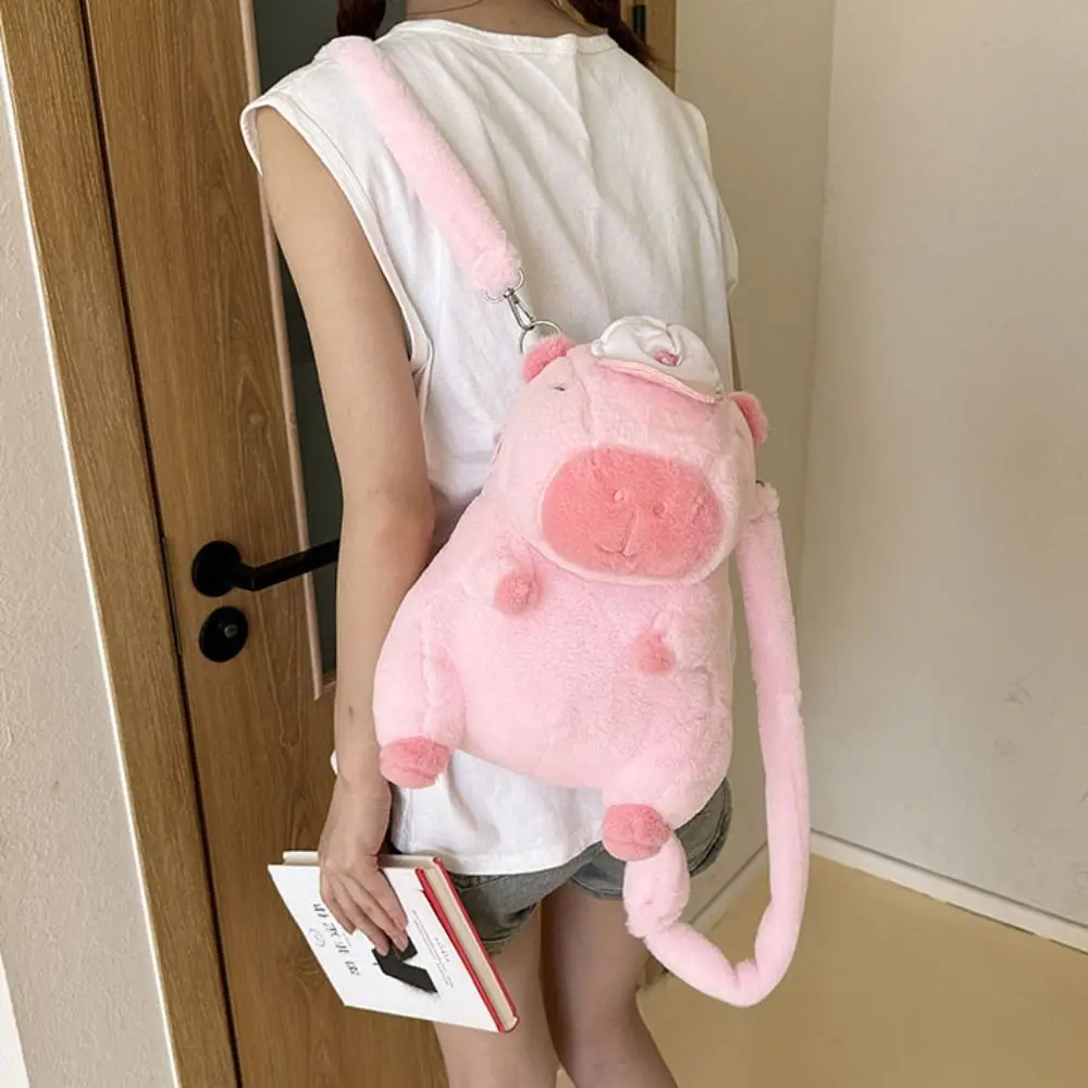 PP Cotton Capybara Plush Backpack Cartoon Animal Fluffy Capybara Plush Shoulder Bag Large Capacity Storage Cartoon Crossbody Bag