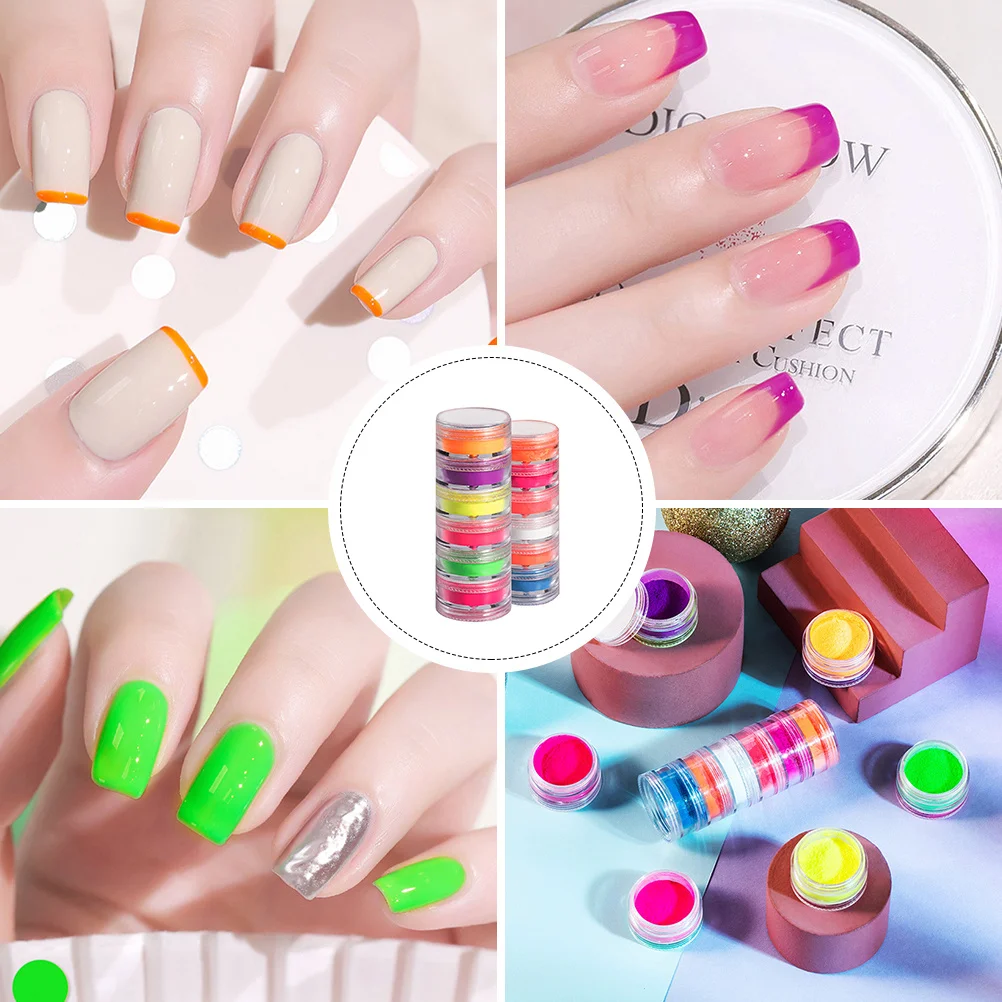 Set di 12 polveri per unghie perlate, colori fluorescenti, per pigmenti per manicure fai da te, polvere acrilica