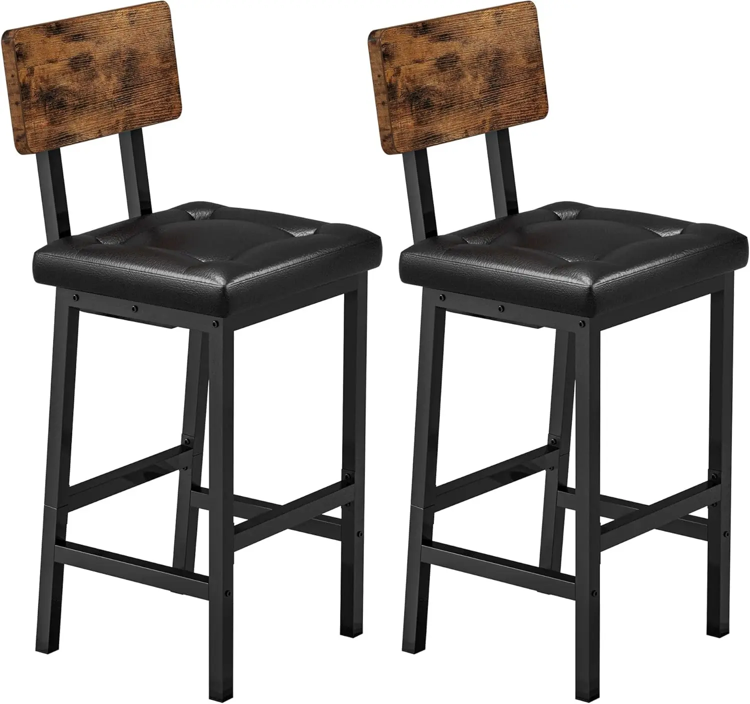 

Bar Stools Set of 2, 16.5in Square PU Upholstered Barstools with Back and Footrest, Thick Cushion Stools counter stool