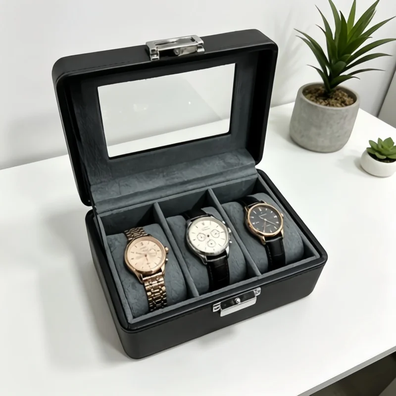 3 Slot Leather Watch Box for Men, 2Pcs Watch Organizer Display Set, Father's Day Birthday Gift for Watch Lovers