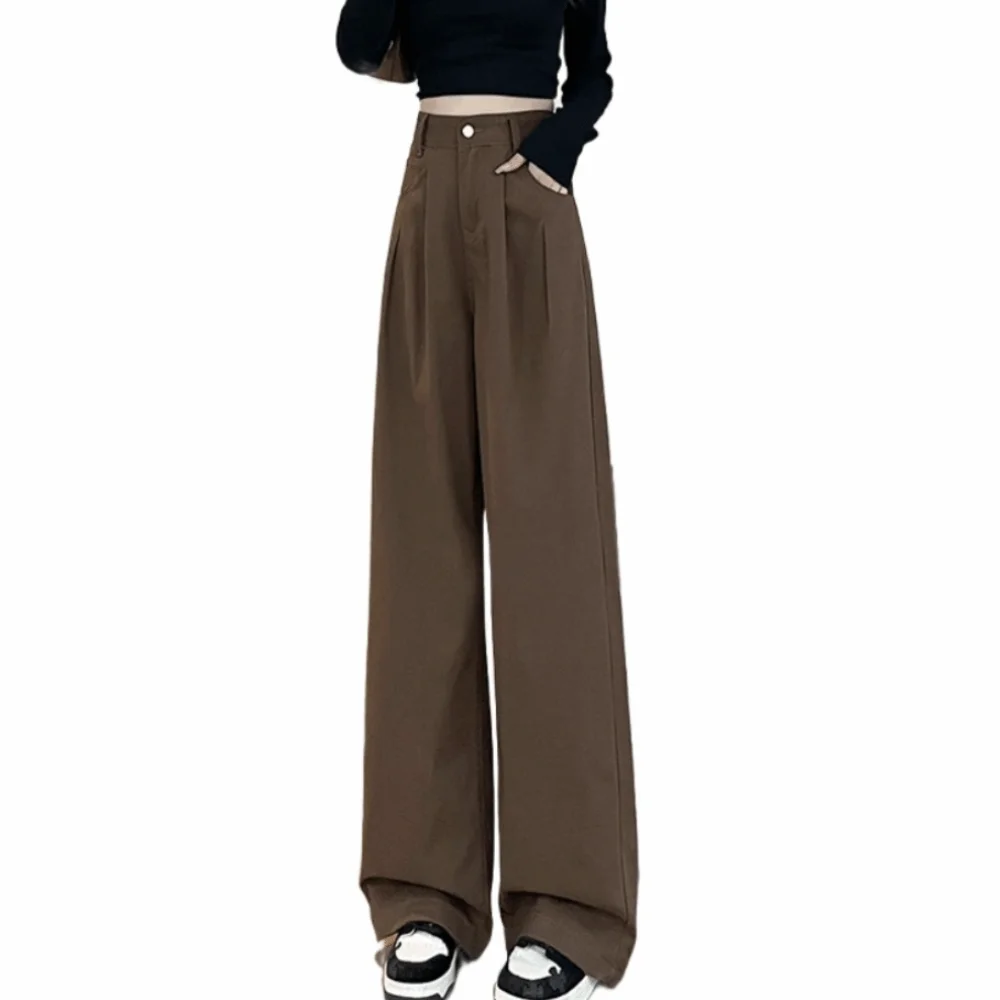 

Lazy Style Baggy Korean Long Pants Casual Straight Leg Wide Leg Trousers High Waist Loose Coffee Suit Pants Spring and Autumn