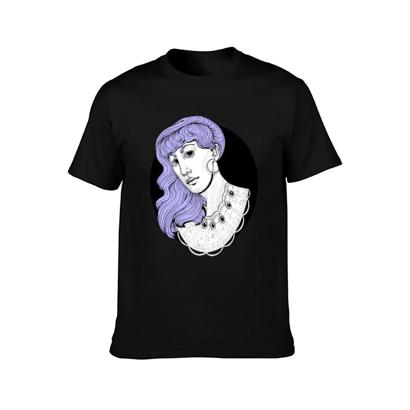 Elegant woman Purple hair Purple elegance T-Shirt, Summer Casual Cotton Tee, Oversized Streetwear Tops, Vintage Graphic Print