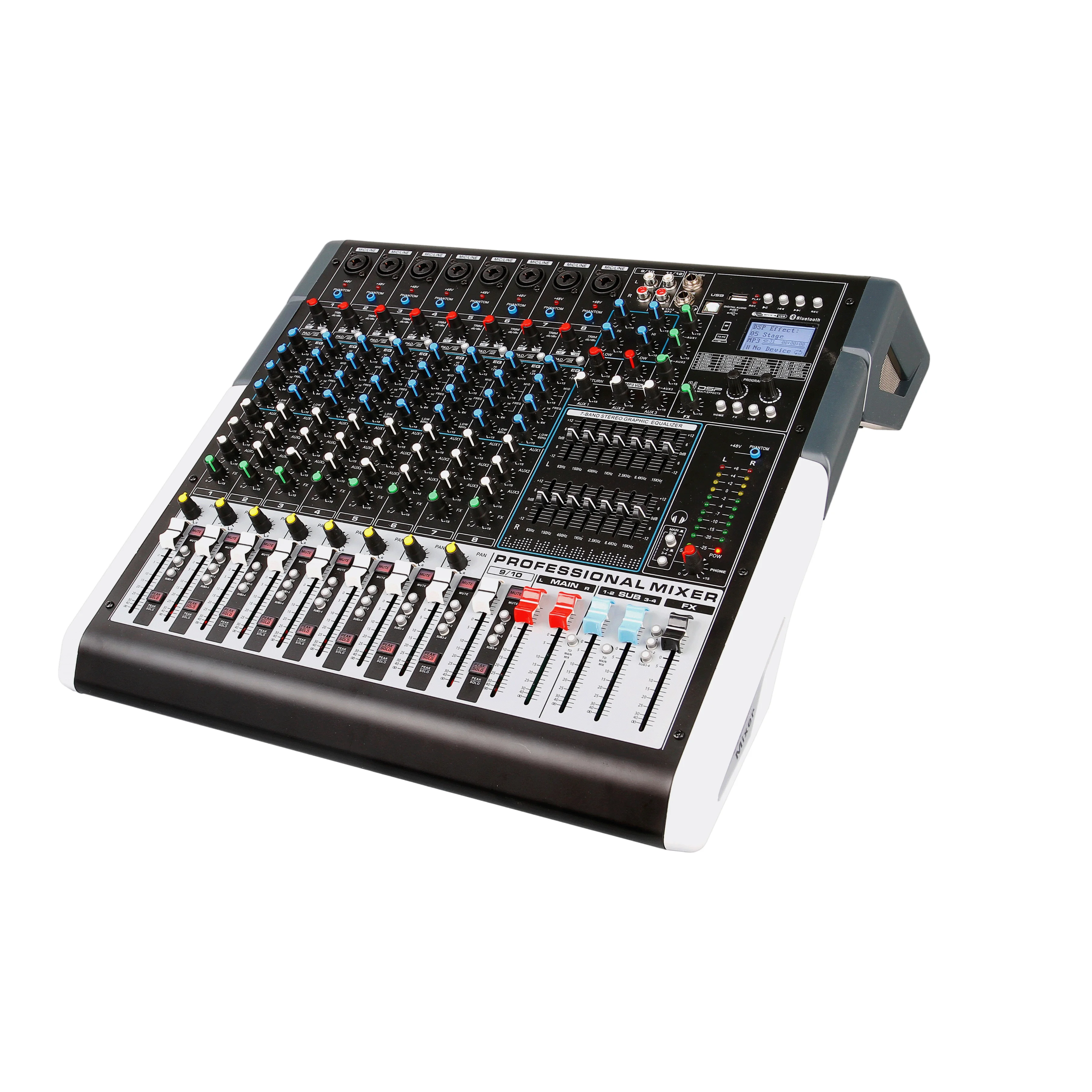 

Профессиональный 8/12/20-канальный сценический DJ-микшер с Bluetooth, металлическим корпусом и 24 DSP, двойным 7-полосным эквалайзером