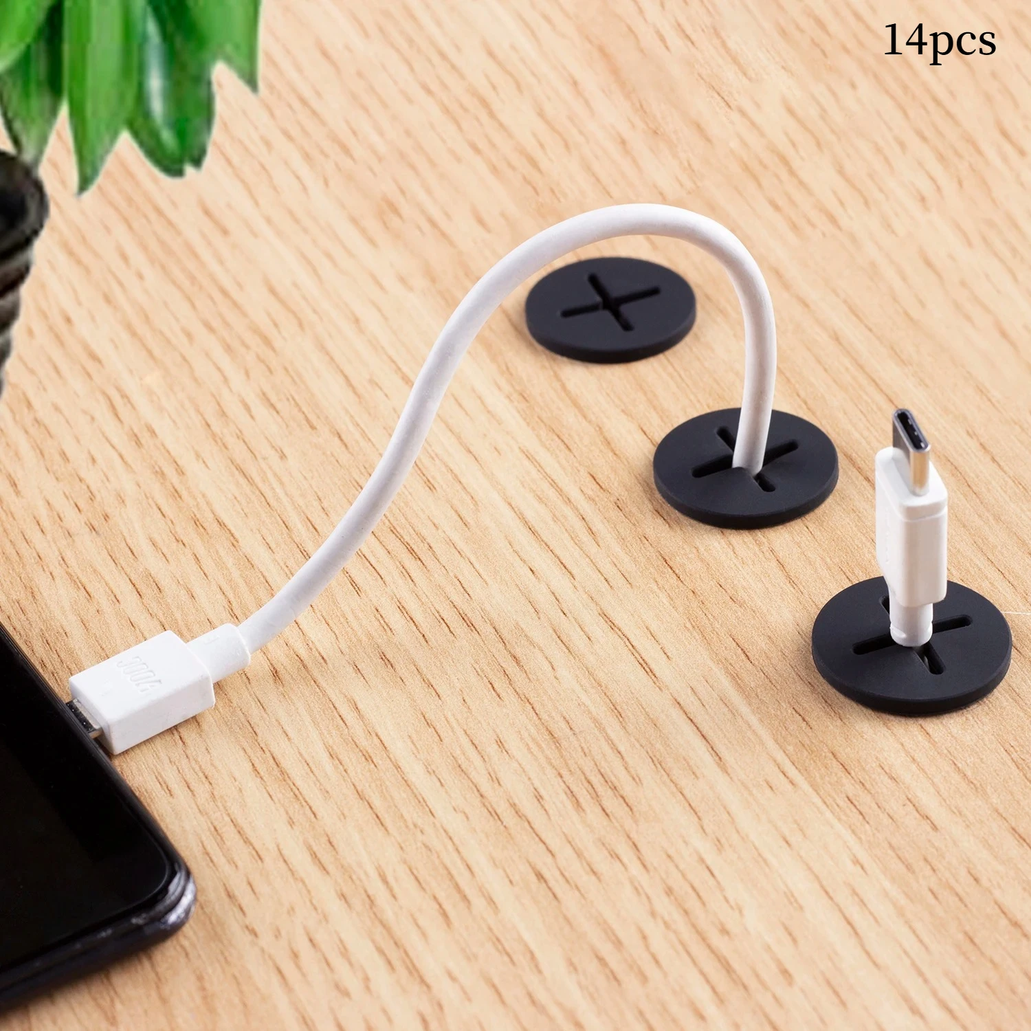 Cable Lock Flexible - 14個のデスクコードグロメット、柔軟なシリコンケーブルホールカバー、ワイヤーオーガナイザー、ケーブルパススルー、ラウンドガスケット