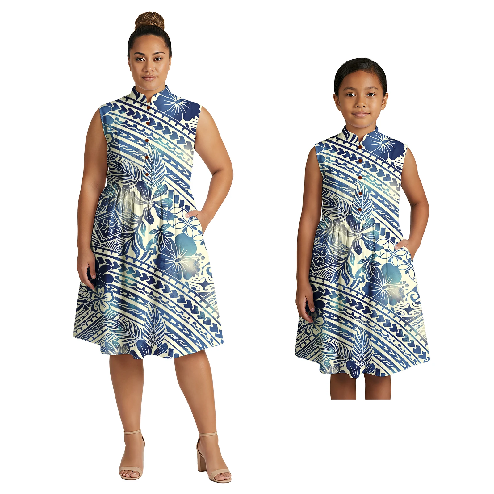 Samoan Lady Wear Designs Custom Casual Clothes Plus Size Polynesian Mother Dress Hawaiian Daughter Skirts Women Girl 2 Piece Set