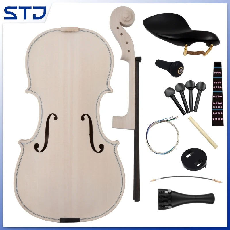 Unfinished violin 4/4 3/4 1/2 1/4  White violin DIY white plain fiddler Natural Ebony violin spruce wood panel accessories part