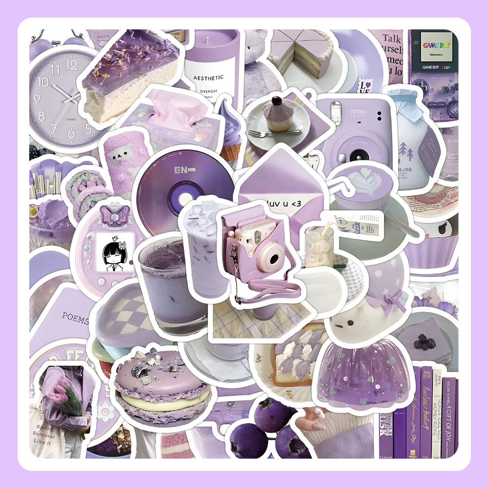 10/30/60pcs Ins Style Purple Cute Stickers Aesthetic Cartoon Decals For Skateboard Phone Fridge Laptop Guitar DIY Kids Sticker