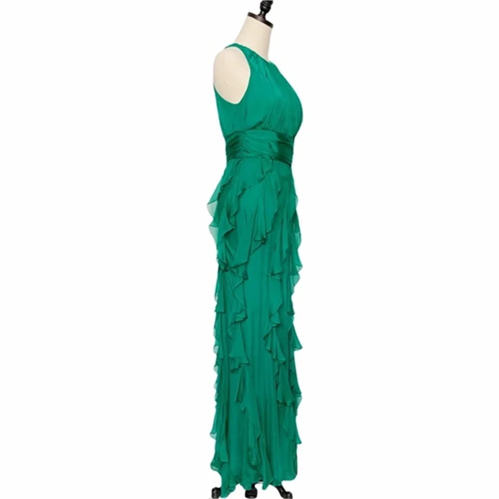 Bella-Vestidos De Fiesta De gasa verde, vestido De novia De sirena con borde De cuello redondo, personalizado, sin mangas, largo hasta el suelo