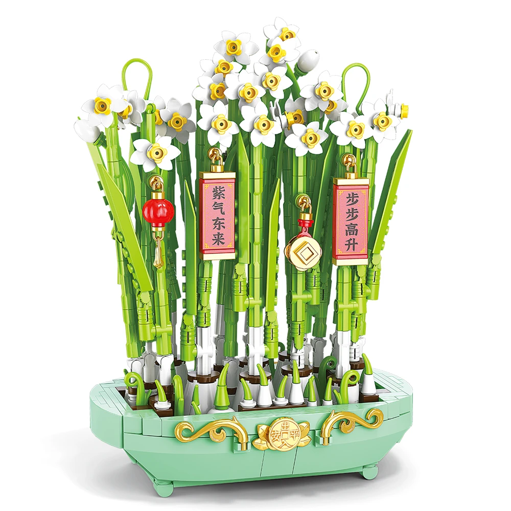 City Creativity Flower Bouquet Plum Blossom Bonsai Potted Plant Building Blocks Model Home Decoration Toy For Kids Gift﻿ view 5