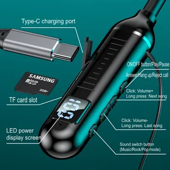 스포츠 넥밴드 헤드폰 블루투스 이어폰, 게임용 LED 배터리 디스플레이, 무선 마이크 스테레오, HIFI TWS 헤드셋, TF 카드 지원 