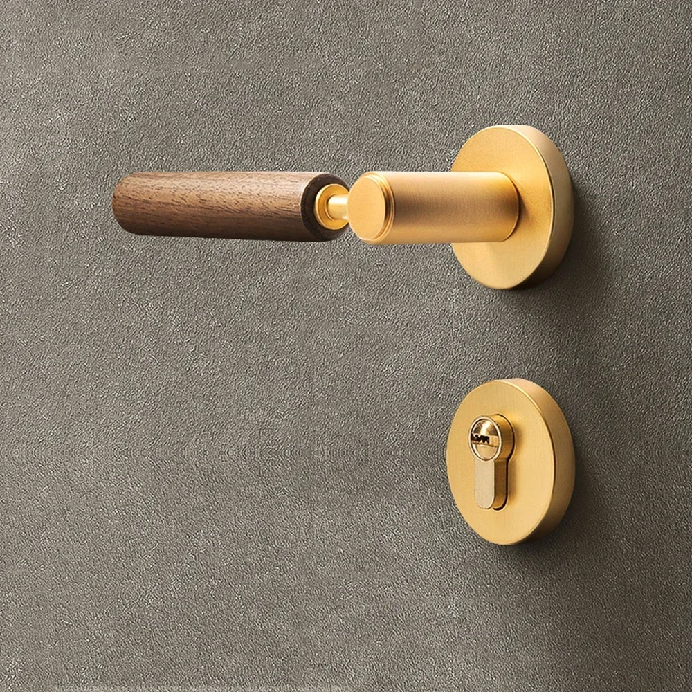 Walnut door lock Log  handle Indoor bedroom silent room door lock Solid wood magnetic suction new Chinese  grain door lock