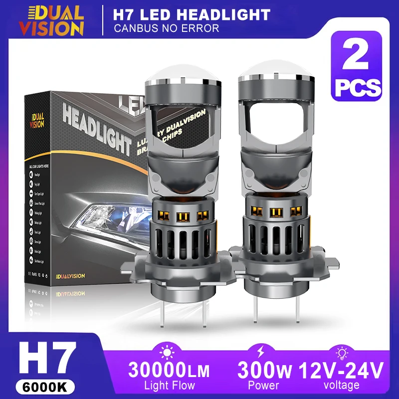 

2 шт. H7 светодиодные фары для проектора с линзой Canbus Hi/Low Beam, автоматический турбовентилятор H4 H8 H11 9005 9006 9012, светодиодные фары 300 Вт 6500K 12 В