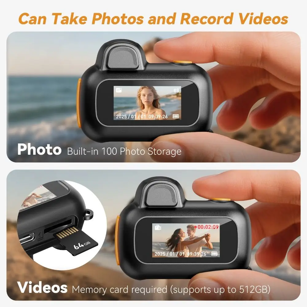 ABS Material Mini Camera with Keychain 1.47-inch LCD Screen TF Card Supported Portable Keychain Camera Type-C Charging