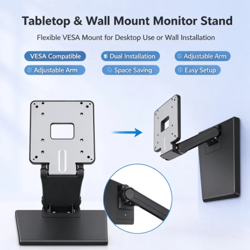 Stocking Stuffers Christmas Gift Folding Metal VESA Monitor Bracket 14‑24 Inch Desktop Screen Mount Stand for PC Monitor