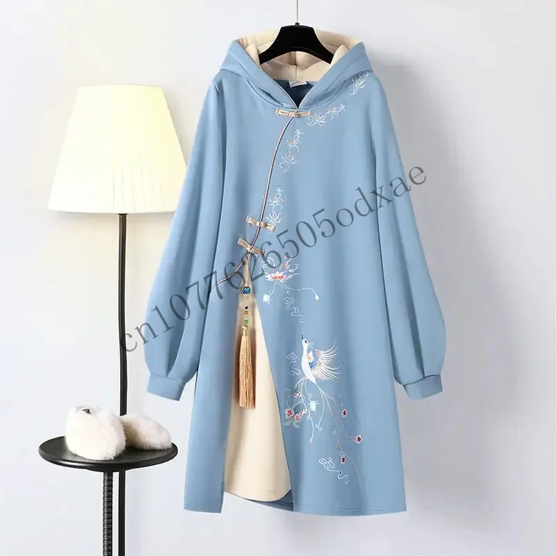 Dress Women'S Spring Chinese Traditional Style Hanfu Cheongsam Improved Embroidered Tang Suit 2024 Hooded Sweatshirt Ves CMM1401