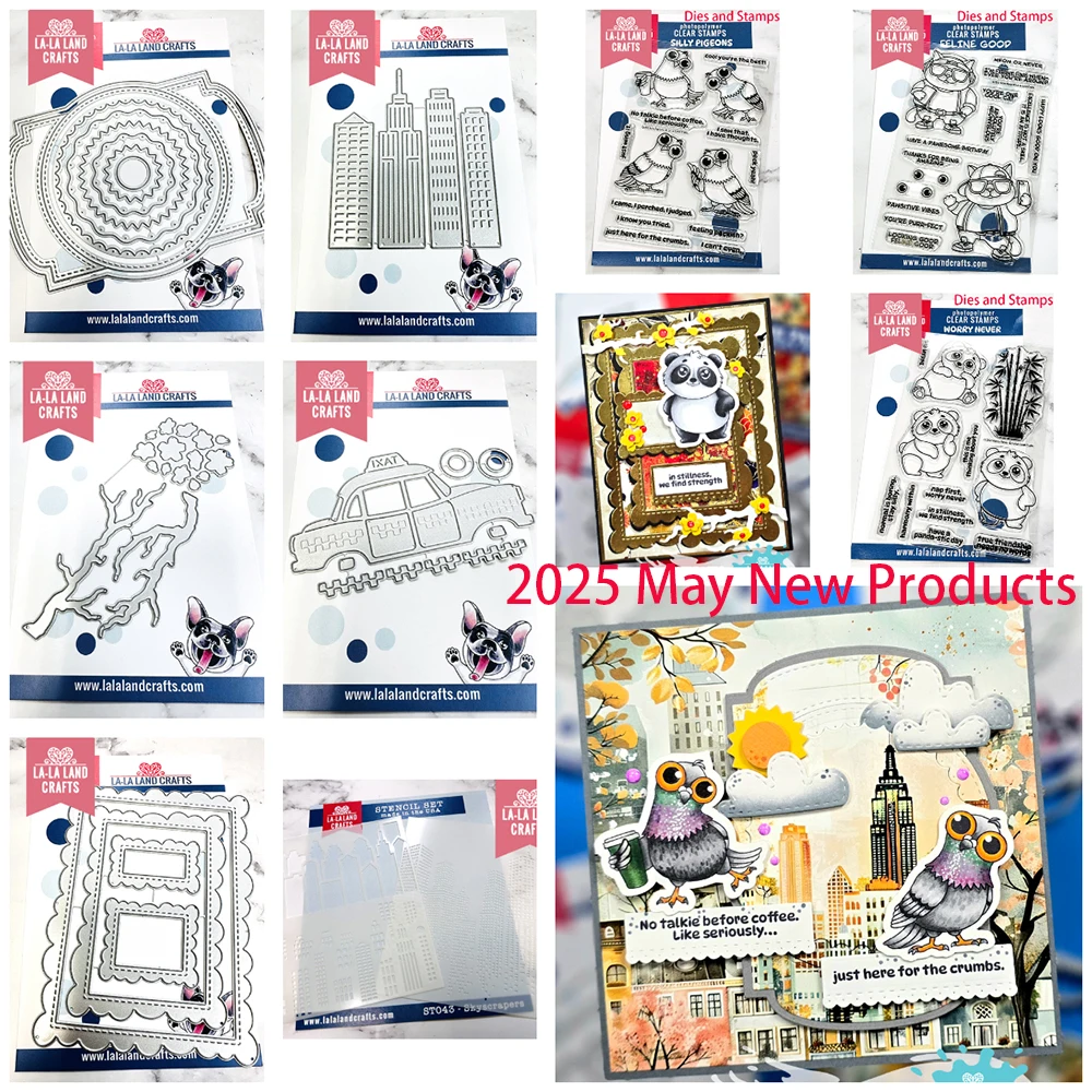

2025 May New Feline Pigeons Skyscrapers Scalloped Frames Metal Cutting Dies Stamps for DIY Diary Cards Photo Album Holiday Gifts