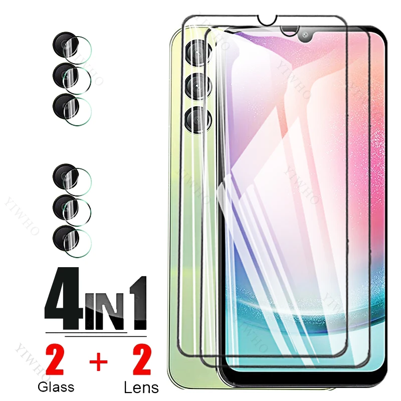 4in1 Protection Glass for Samsung Galaxy A24 4G A 24 SM-A245F Tempered Glass Screen Protectors Camera Lens Fingerprint Unlock HD